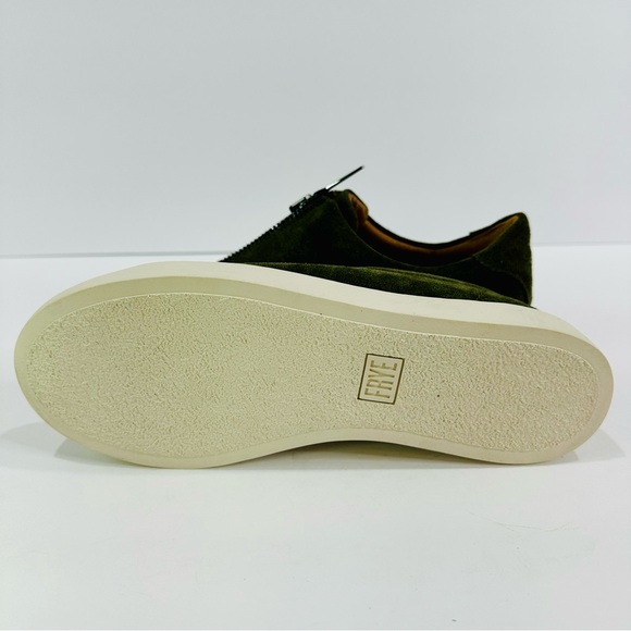 🎀 FRYE WOMENS OLIVE GREEN SUEDE ZIP UP SNEAKERS NEVER WORN SIZE 7 1/2 SLIP-ONS - Picture 5 of 10